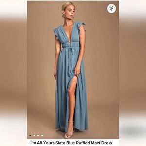🔥NWT🔥 Lulu's I'm All Yours Slate Blue Ruffled Maxi Dress